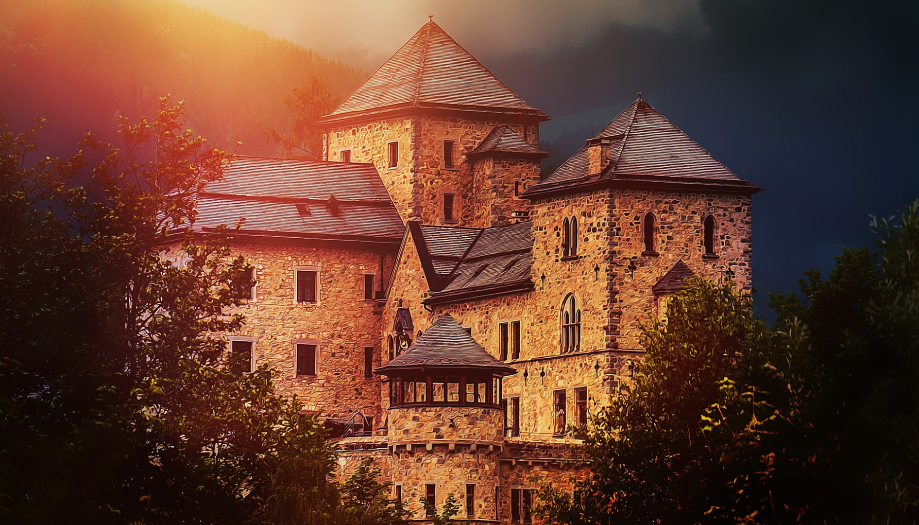 Imagem de uma casa em cima de um monte